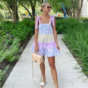 LoveShackFancy Jeanne Tie-Strap Tiered Mini Dress